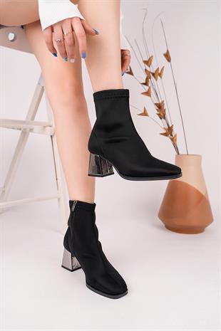 Nesil Shoes Senyo 625 Siyah Saten Strech Ayna Topuklu Kadın Bot