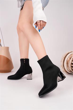 Nesil Shoes Senyo 625 Siyah Saten Strech Ayna Topuklu Kadın Bot