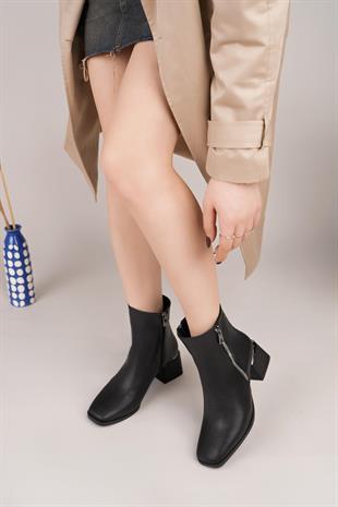 Nesil Shoes Senyo 629 Siyah Fermuarlı Kadın Bot