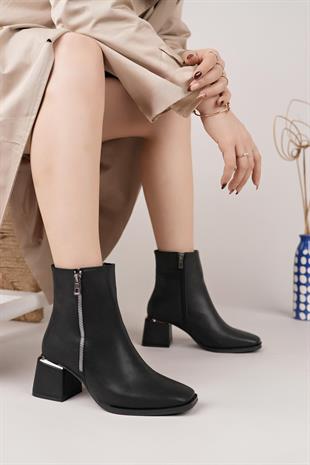 Nesil Shoes Senyo 629 Siyah Fermuarlı Kadın Bot