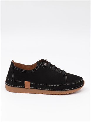 Nesil Shoes Spil Rc2 Siyah Nubuk Hakiki Deri Kadın Ayakkabı