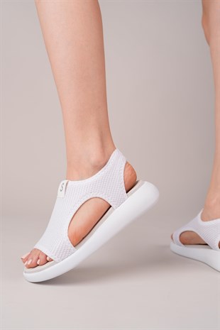 Nesil Shoes Stark 1003 Beyaz Triko Kadın Sandalet