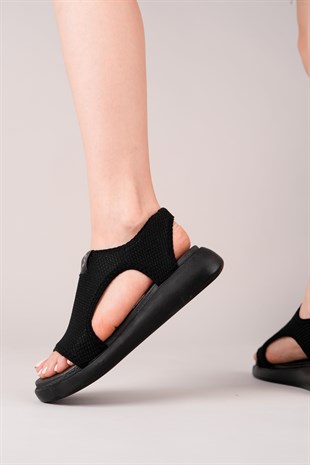 Nesil Shoes Stark 1003 Siyah Triko Kadın Sandalet