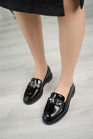 Nesil Shoes Süha 204 Siyah Rugan Anatomik Kadın Lofer