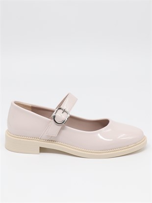Nesil Shoes Süha 250 Bej Rugan Tokalı Balerin Kadın Babet