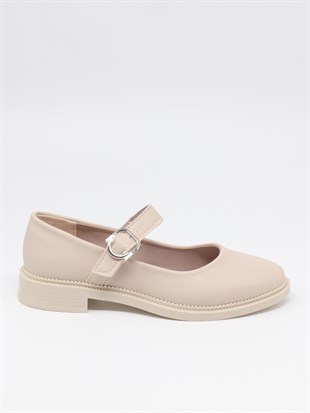 Nesil Shoes Süha 250 Bej Tokalı Balerin Kadın Babet