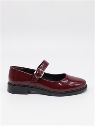 Nesil Shoes Süha 250 Bordo Rugan Tokalı Balerin Kadın Babet