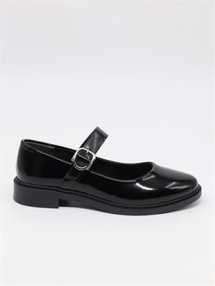 Nesil Shoes Süha 250 Siyah Rugan Tokalı Balerin Kadın Babet
