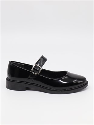 Nesil Shoes Süha 250 Siyah Rugan Tokalı Balerin Kadın Babet