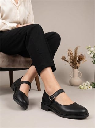 Nesil Shoes Süha 250 Siyah Tokalı Balerin Kadın Babet