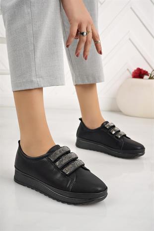 Nesil Shoes Süha 951 Siyah Kristal Taşlı Anatomik Kadın Ayakkabı