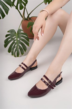 Nesil Shoes Swell 1601 Bordo Rugan Tokalı Kadın Düz Sandalet