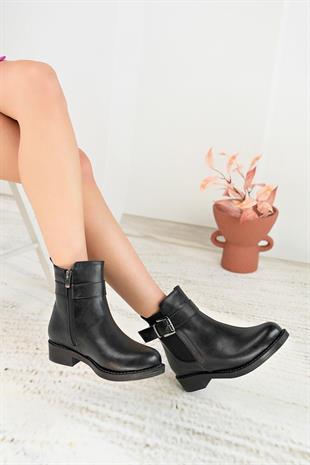 Nesil Shoes Swell 203 Siyah Zümrüt Tokalı Kadın Bot