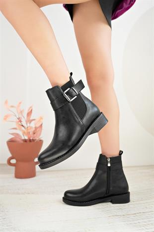 Nesil Shoes Swell 203 Siyah Zümrüt Tokalı Kadın Bot