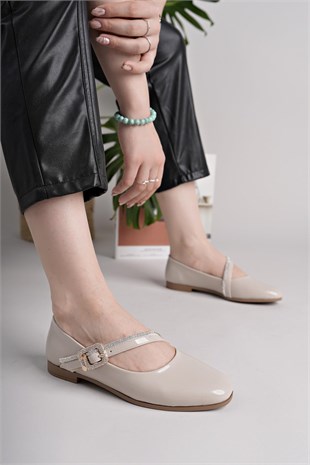 Nesil Shoes Swell 20821 Ten Rugan Tokası Taşlı Kadın Babet