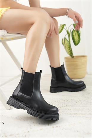 Nesil Shoes Swell 3080 Siyah Çift Lastikli Kadın Bot