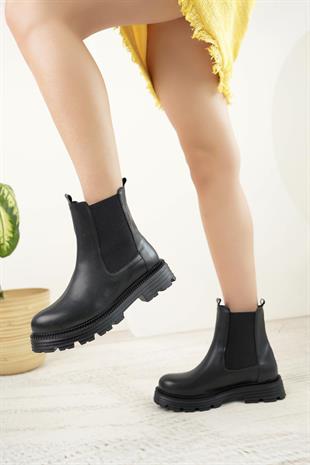 Nesil Shoes Swell 3080 Siyah Çift Lastikli Kadın Bot