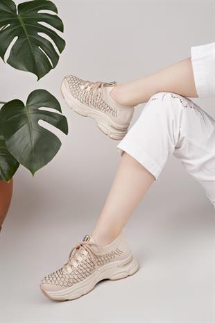 Nesil Shoes Swell 37100 Bej Triko Kadın Sneakers