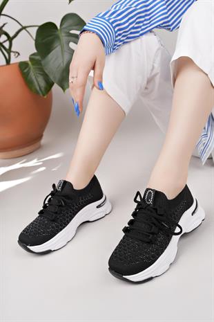 Nesil Shoes Swell 37100 Siyah Beyaz Triko Kadın Sneakers