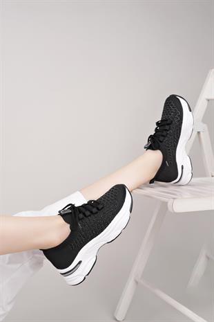 Nesil Shoes Swell 37100 Siyah Beyaz Triko Kadın Sneakers