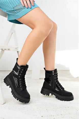 Nesil Shoes Swell 505 Siyah Zümrüt Fermuarlı Kadın Bot