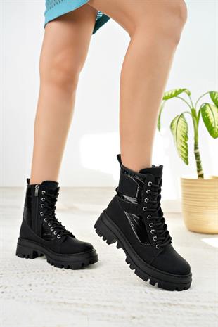 Nesil Shoes Swell 505 Siyah Zümrüt Fermuarlı Kadın Bot