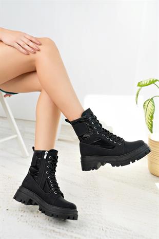 Nesil Shoes Swell 505 Siyah Zümrüt Fermuarlı Kadın Bot