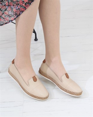 Nesil Shoes Syg P01 Bej Hakiki Deri Kadın Ayakkabı