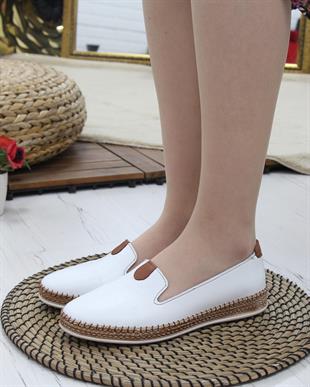 Nesil Shoes Syg P01 Beyaz Hakiki Deri Kadın Ayakkabı