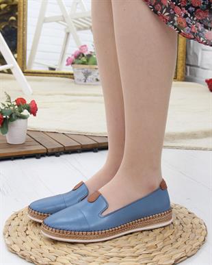 Nesil Shoes Syg P01 Mavi Hakiki Deri Kadın Ayakkabı