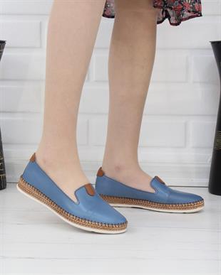 Nesil Shoes Syg P01 Mavi Hakiki Deri Kadın Ayakkabı