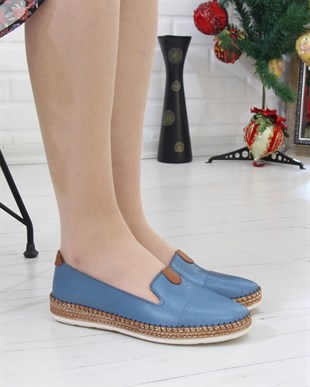 Nesil Shoes Syg P01 Mavi Hakiki Deri Kadın Ayakkabı