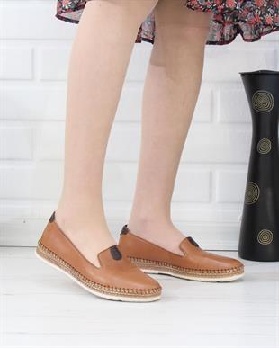 Nesil Shoes Syg P01 Taba Hakiki Deri Kadın Ayakkabı