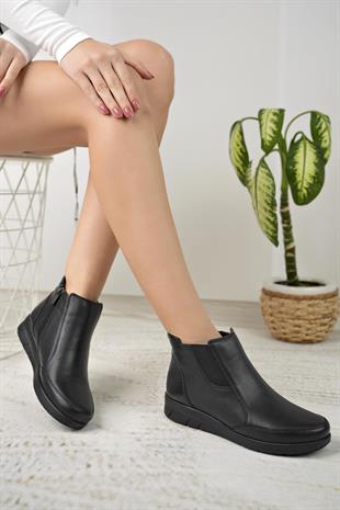 Nesil Shoes Syg P08 Siyah Hakiki Deri Anatomik Kadın Bot
