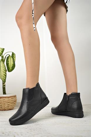 Nesil Shoes Syg P08 Siyah Hakiki Deri Anatomik Kadın Bot