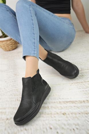 Nesil Shoes Syg P09 Siyah Hakiki Deri Anatomik Kadın Bot