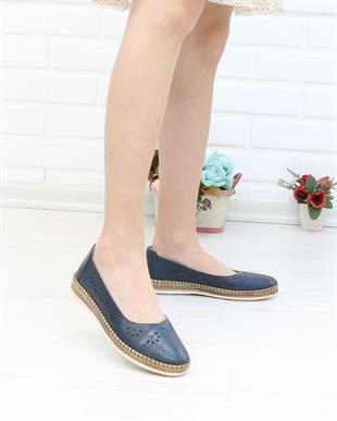 Nesil Shoes Syg P24 Lacivert Hakiki Deri Kadın Ayakkabı