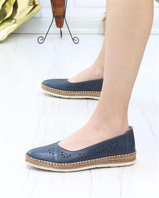 Nesil Shoes Syg P24 Lacivert Hakiki Deri Kadın Ayakkabı