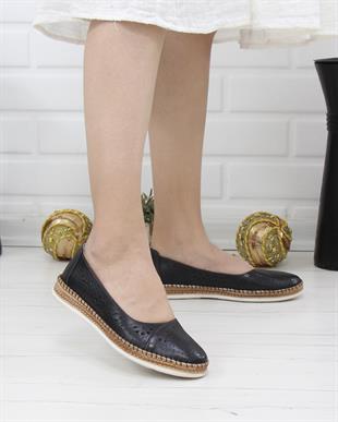 Nesil Shoes Syg P24 Siyah Hakiki Deri Kadın Ayakkabı