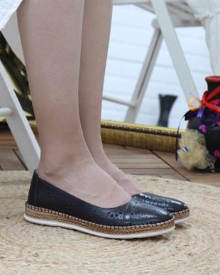 Nesil Shoes Syg P24 Siyah Hakiki Deri Kadın Ayakkabı