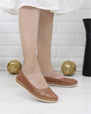 Nesil Shoes Syg P24 Taba Hakiki Deri Kadın Ayakkabı