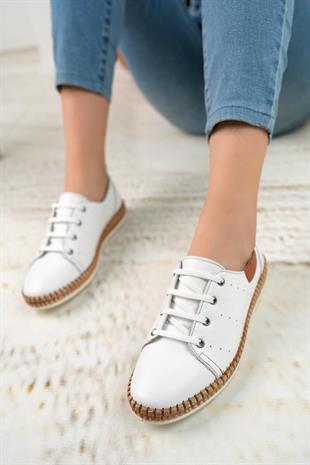 Nesil Shoes Syg P38 Beyaz Hakiki Deri Kadın Ayakkabı