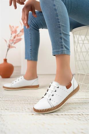 Nesil Shoes Syg P38 Beyaz Hakiki Deri Kadın Ayakkabı