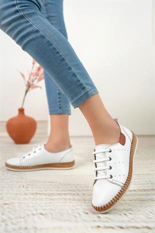 Nesil Shoes Syg P38 Beyaz Hakiki Deri Kadın Ayakkabı