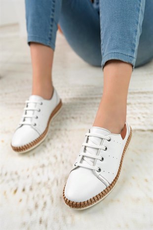 Nesil Shoes Syg P38 Beyaz Hakiki Deri Kadın Ayakkabı