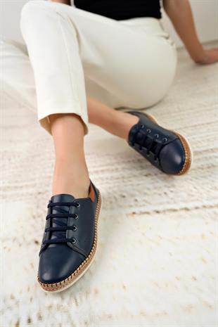 Nesil Shoes Syg P38 Lacivert Hakiki Deri Kadın Ayakkabı