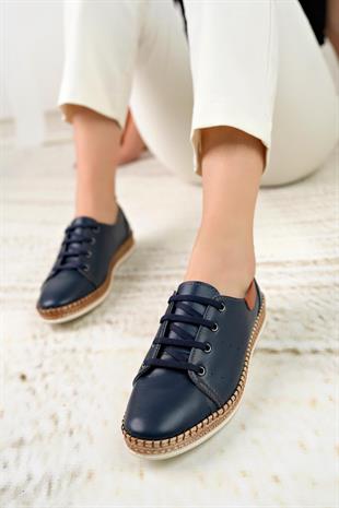 Nesil Shoes Syg P38 Lacivert Hakiki Deri Kadın Ayakkabı