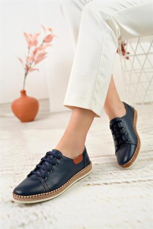 Nesil Shoes Syg P38 Lacivert Hakiki Deri Kadın Ayakkabı