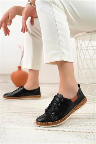 Nesil Shoes Syg P38 Siyah Hakiki Deri Kadın Ayakkabı