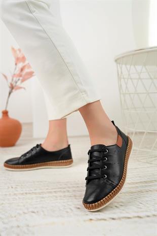 Nesil Shoes Syg P38 Siyah Hakiki Deri Kadın Ayakkabı
